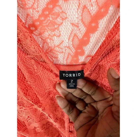 Torrid 2 Coral Lace Button Front Short Sleeve Midi Dress Plus Size 2x 18-20